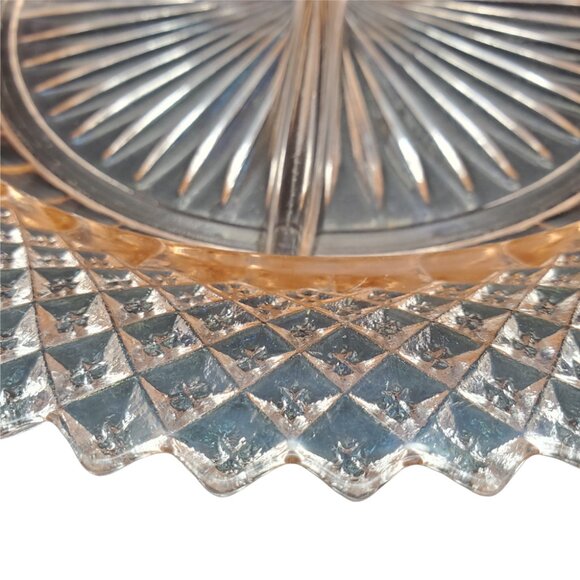 Anchor Hocking Divided Relish Dish Glass Pink Miss America Diamond Cut 8 3/4" - Picture 3 of 5